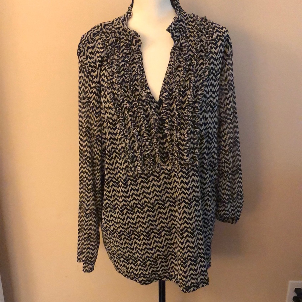 INC International Concepts Black and White Zigzag Blouse